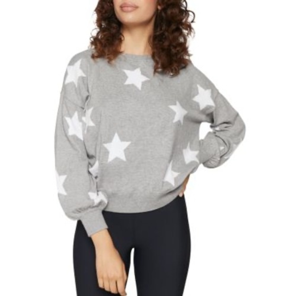 Spiritual Gangster Gray Star Print Cotton Cashmere Balloon Sleeve Sweater Medium